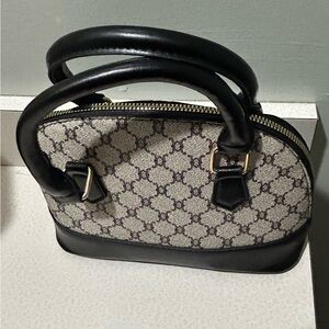 Designer-Inspired Black & Beige Monogram Dome Satchel